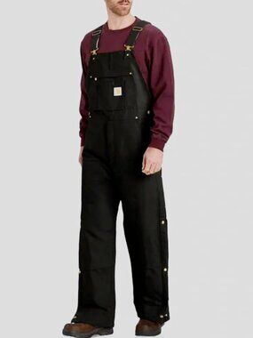 Carhartt Loose Fit Firm Duck Insulated Black Bib Overall Biberall OR4393 Size M